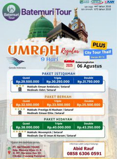 Umroh Reguler, Paket Istiqamah, Paket Berkah, Paket Hidayah,  9 hari ,Plus Thaif, Btt – Duta Sahara, Keberangkatan 06 Agustus  2025 